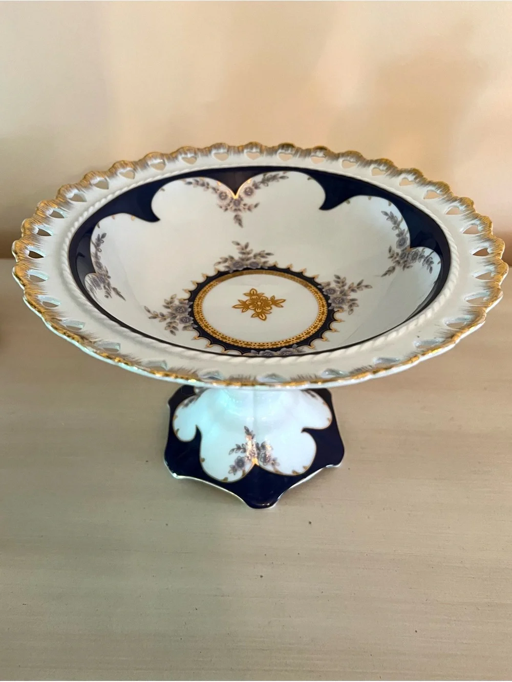 Firmamento Fine Italian 1980s Vintage Porcelain Pedestal Compote Bowl